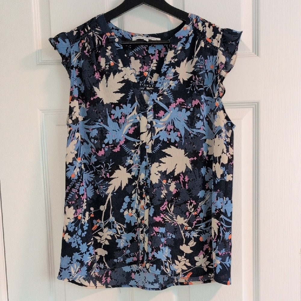 Vici Floral Sleeveless Top - Blue and Cream